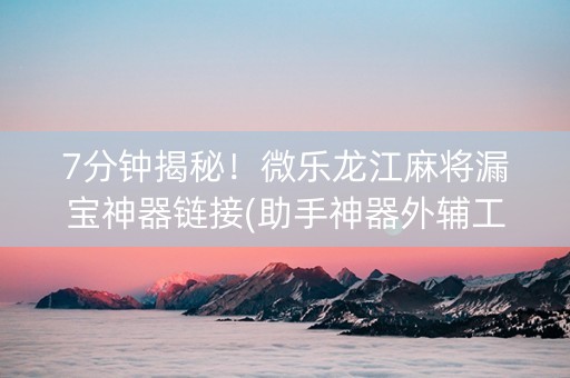 7分钟揭秘！微乐龙江麻将漏宝神器链接(助手神器外辅工具)