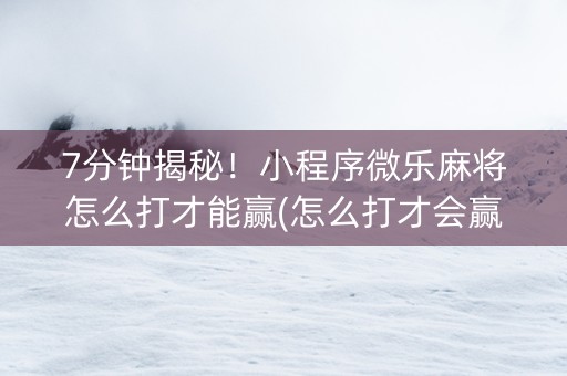 7分钟揭秘！小程序微乐麻将怎么打才能赢(怎么打才会赢)