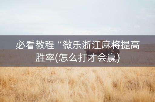 必看教程“微乐浙江麻将提高胜率(怎么打才会赢)