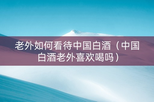 老外如何看待中国白酒（中国白酒老外喜欢喝吗）