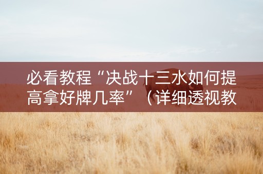 必看教程“决战十三水如何提高拿好牌几率”（详细透视教程）-哔哩哔哩