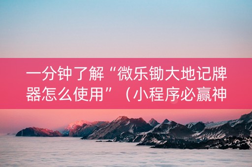 一分钟了解“微乐锄大地记牌器怎么使用”（小程序必赢神器)