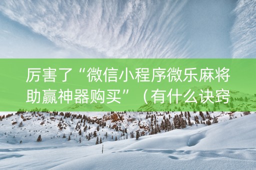 厉害了“微信小程序微乐麻将助赢神器购买”（有什么诀窍)