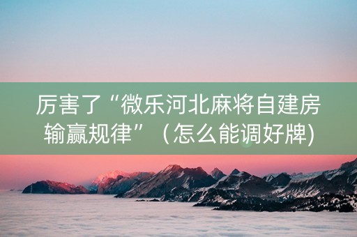厉害了“微乐河北麻将自建房输赢规律”（怎么能调好牌)