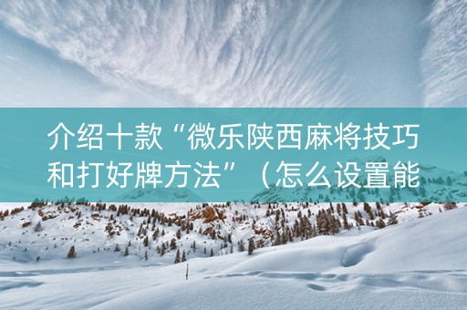 介绍十款“微乐陕西麻将技巧和打好牌方法”（怎么设置能有好牌)
