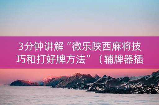3分钟讲解“微乐陕西麻将技巧和打好牌方法”（辅牌器插件购买)