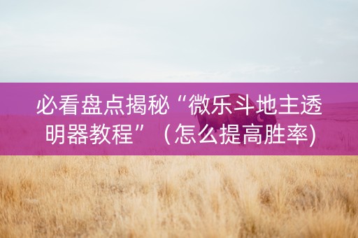 必看盘点揭秘“微乐斗地主透明器教程”（怎么提高胜率)