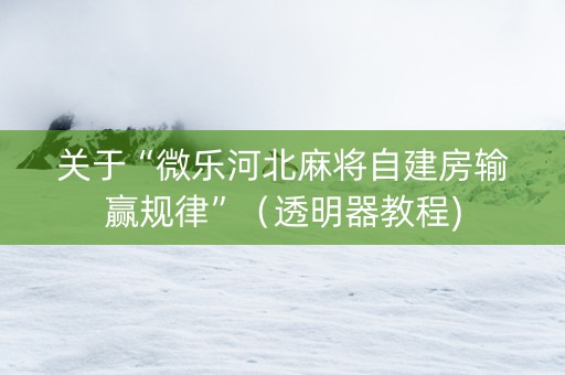 关于“微乐河北麻将自建房输赢规律”（透明器教程)
