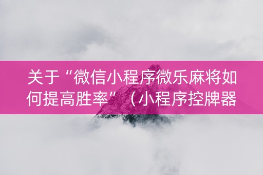 关于“微信小程序微乐麻将如何提高胜率”（小程序控牌器)