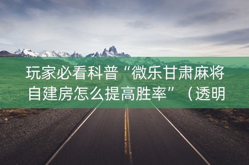 玩家必看科普“微乐甘肃麻将自建房怎么提高胜率”（透明器教程)