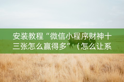 安装教程“微信小程序财神十三张怎么赢得多”（怎么让系统给你发好牌)