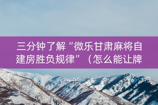 三分钟了解“微乐甘肃麻将自建房胜负规律”（怎么能让牌好一点)