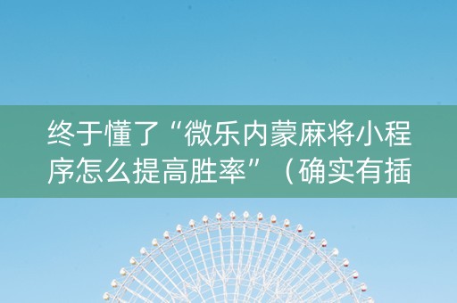 终于懂了“微乐内蒙麻将小程序怎么提高胜率”（确实有插件吗)