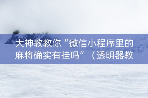 大神教教你“微信小程序里的麻将确实有挂吗”（透明器教程)