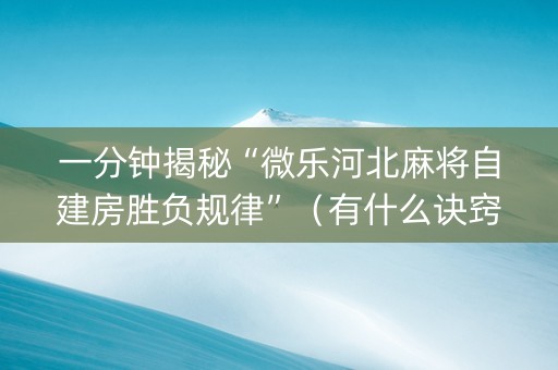 一分钟揭秘“微乐河北麻将自建房胜负规律”（有什么诀窍)