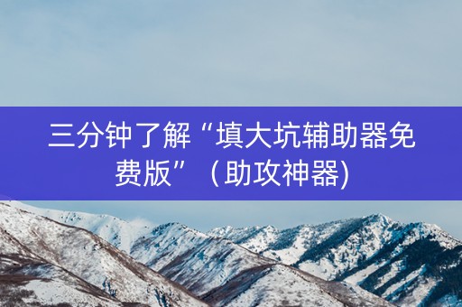 三分钟了解“填大坑辅助器免费版”（助攻神器)