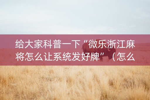 给大家科普一下“微乐浙江麻将怎么让系统发好牌”(怎么能让牌好一点) 给大家科普一下“微乐浙江麻将怎么让系统发好牌”(怎么能让牌好一点)