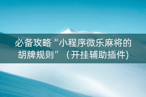 必备攻略“小程序微乐麻将的胡牌规则”（开挂辅助插件)