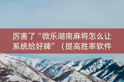 厉害了“微乐湖南麻将怎么让系统给好牌”（提高胜率软件)
