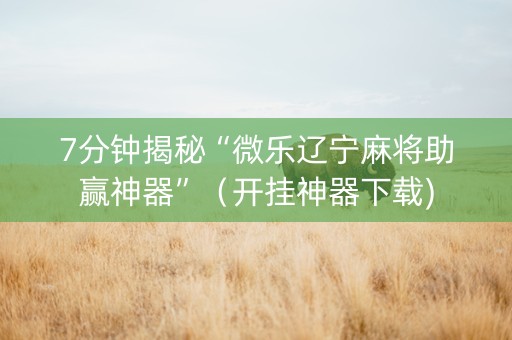 7分钟揭秘“微乐辽宁麻将助赢神器”（开挂神器下载)