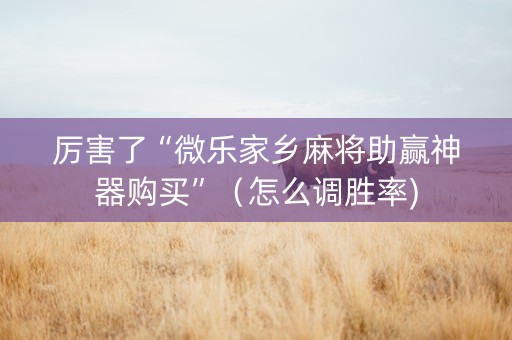 厉害了“微乐家乡麻将助赢神器购买”（怎么调胜率)