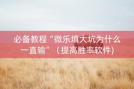 必备教程“微乐填大坑为什么一直输”（提高胜率软件)