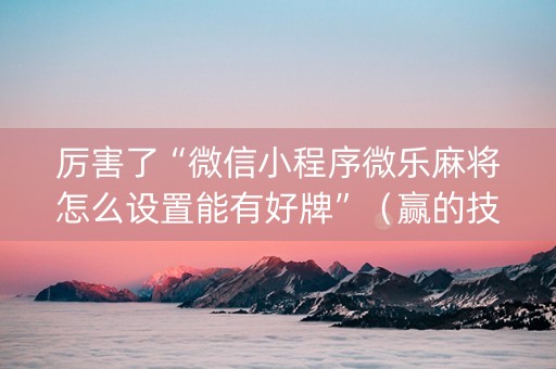 厉害了“微信小程序微乐麻将怎么设置能有好牌”（赢的技巧规律)