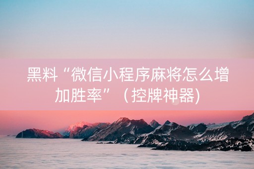 黑料“微信小程序麻将怎么增加胜率”（控牌神器)