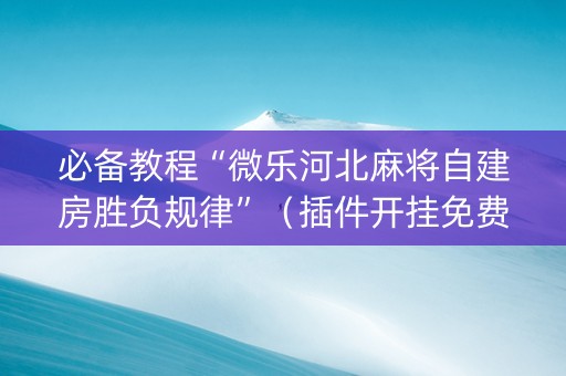 必备教程“微乐河北麻将自建房胜负规律”（插件开挂免费AI)