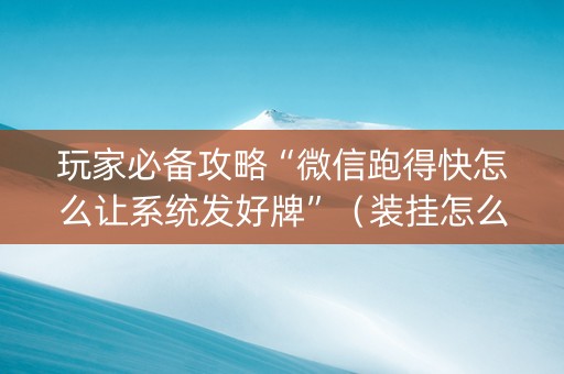 玩家必备攻略“微信跑得快怎么让系统发好牌”（装挂怎么安装)