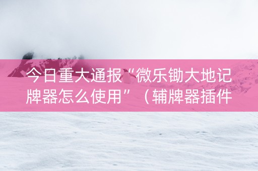 今日重大通报“微乐锄大地记牌器怎么使用”（辅牌器插件购买)