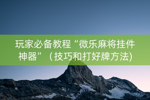 玩家必备教程“微乐麻将挂件神器”（技巧和打好牌方法)
