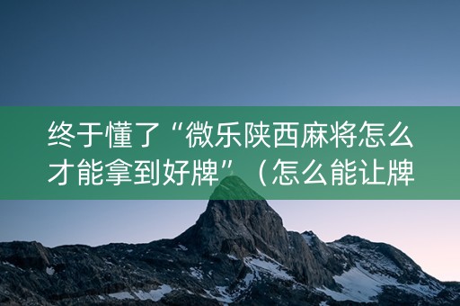 终于懂了“微乐陕西麻将怎么才能拿到好牌”（怎么能让牌好一点)