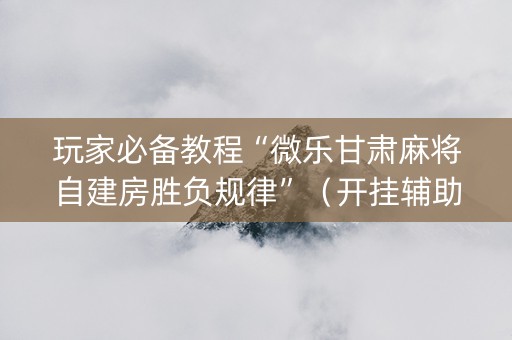 玩家必备教程“微乐甘肃麻将自建房胜负规律”（开挂辅助插件)