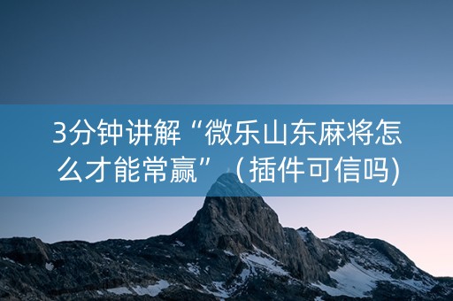 3分钟讲解“微乐山东麻将怎么才能常赢”（插件可信吗)