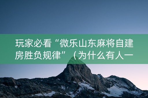 玩家必看“微乐山东麻将自建房胜负规律”（为什么有人一直赢)