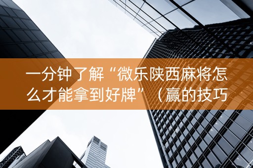 一分钟了解“微乐陕西麻将怎么才能拿到好牌”（赢的技巧规律)