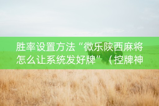 胜率设置方法“微乐陕西麻将怎么让系统发好牌”（控牌神器)