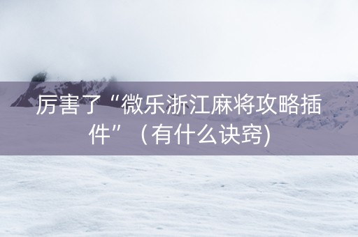 厉害了“微乐浙江麻将攻略插件”（有什么诀窍)