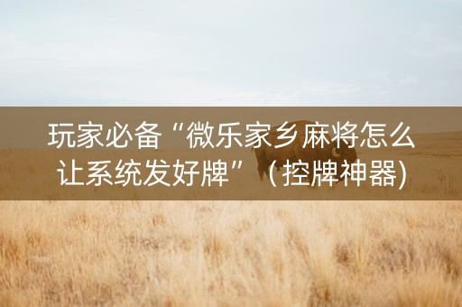 玩家必备“微乐家乡麻将怎么让系统发好牌”（控牌神器)