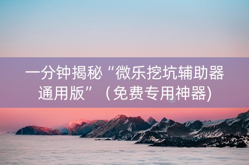 一分钟揭秘“微乐挖坑辅助器通用版”（免费专用神器)