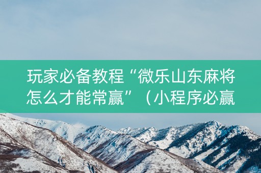 玩家必备教程“微乐山东麻将怎么才能常赢”（小程序必赢神器)