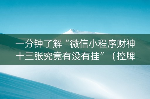 一分钟了解“微信小程序财神十三张究竟有没有挂”（控牌神器)