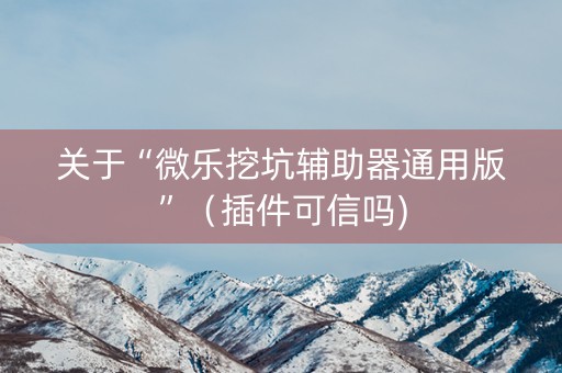 关于“微乐挖坑辅助器通用版”（插件可信吗)