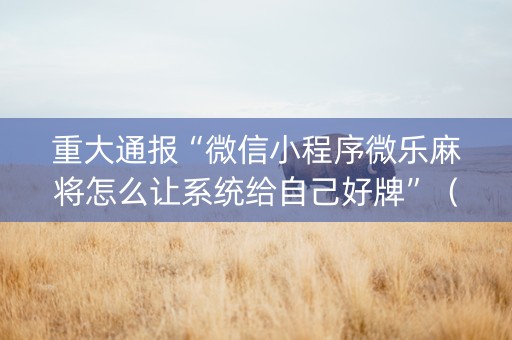 重大通报“微信小程序微乐麻将怎么让系统给自己好牌”（确实有插件吗)