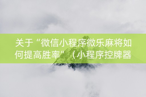 关于“微信小程序微乐麻将如何提高胜率”（小程序控牌器)