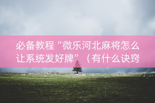 必备教程“微乐河北麻将怎么让系统发好牌”（有什么诀窍)