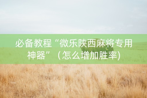 必备教程“微乐陕西麻将专用神器”（怎么增加胜率)