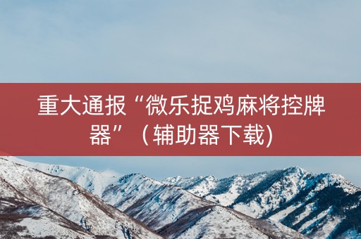 重大通报“微乐捉鸡麻将控牌器”（辅助器下载)