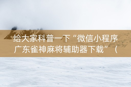 给大家科普一下“微信小程序广东雀神麻将辅助器下载”（输赢跟id号有关系吗)